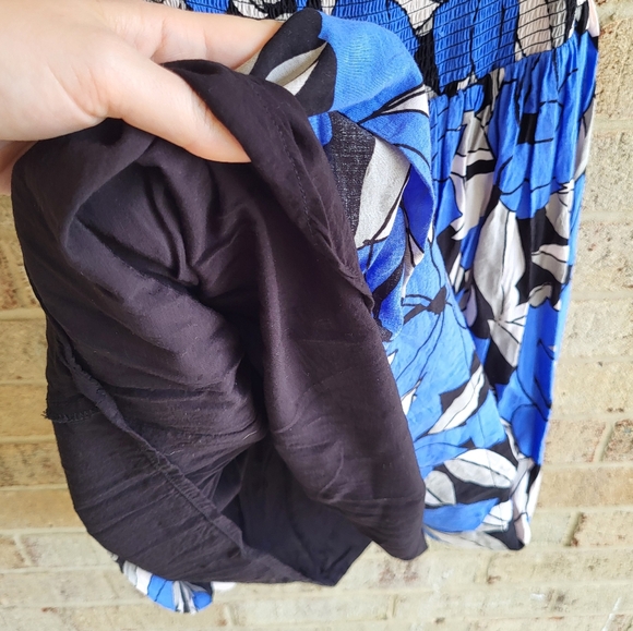 Free People Louise Floral Off The Shoulder Smocked Bodice Mini Dress L Blue - Picture 6 of 8